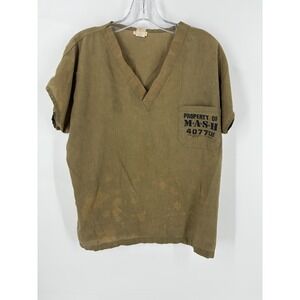 Vintage MASH 4077th Scrub Top Shirt Medium 50/50 Army Green Distressed